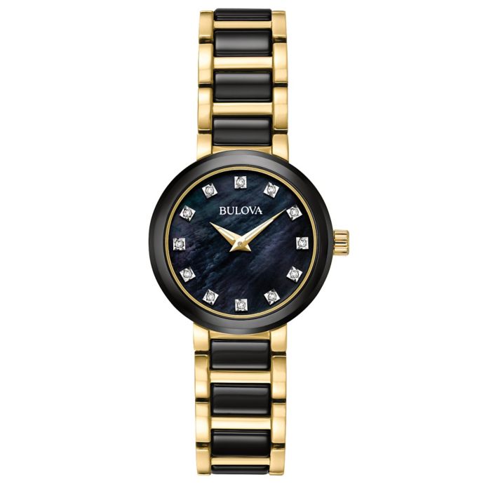Bulova Diamonds Ladies' 28mm Black Mother-of-Pearl Dial Watch in Two ...