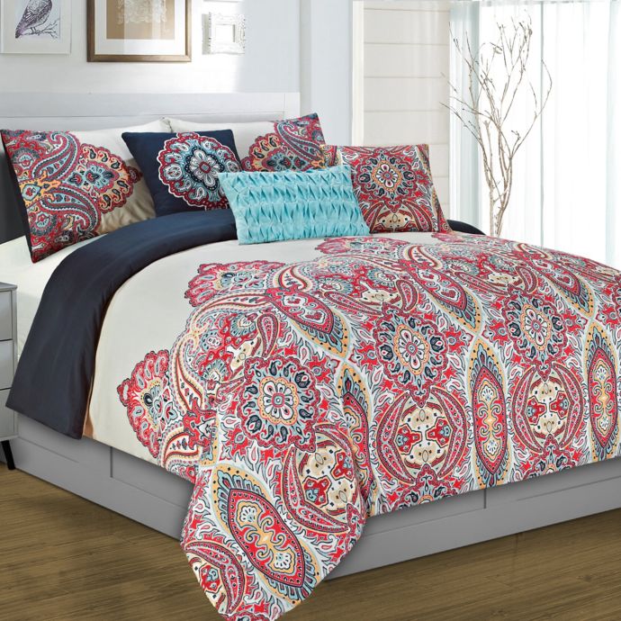 Yuri Reversible Comforter Set In Red Cream Bed Bath Beyond