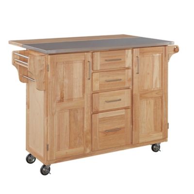 Home Styles Natural Wood Breakfast Bar Rolling Kitchen Cart