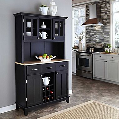Home Styles Furniture Black Buffet Server With Cherry Wood Top for sale online 