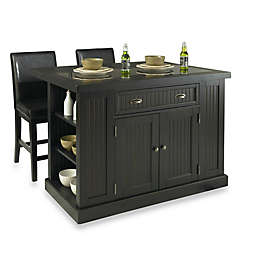 Home Styles Nantucket Hardwood Kitchen Islands with Two Barstools