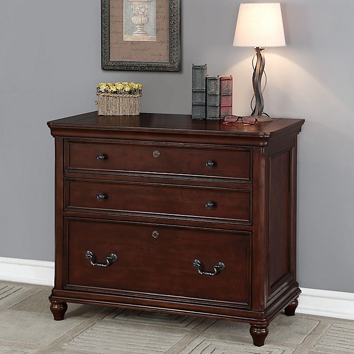 Oxford 3 Drawer Lateral File in Dark Wood Bed