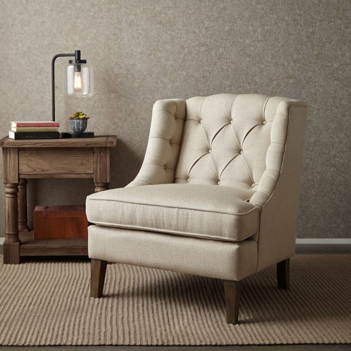 Madison Park Sawyer Button Tufted Accent Chair In Cream Bed Bath Beyond