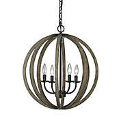 The Sean Lavin Collection 4-Light Weather Oak Wood and Antique Forged Iron Pendant Light