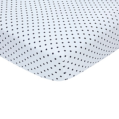 carter&#39;s&reg; Stars Sateen Fitted Crib Sheet in Navy. View a larger version of this product image.