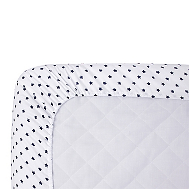 carter&#39;s&reg; Stars Sateen Fitted Crib Sheet in Navy. View a larger version of this product image.