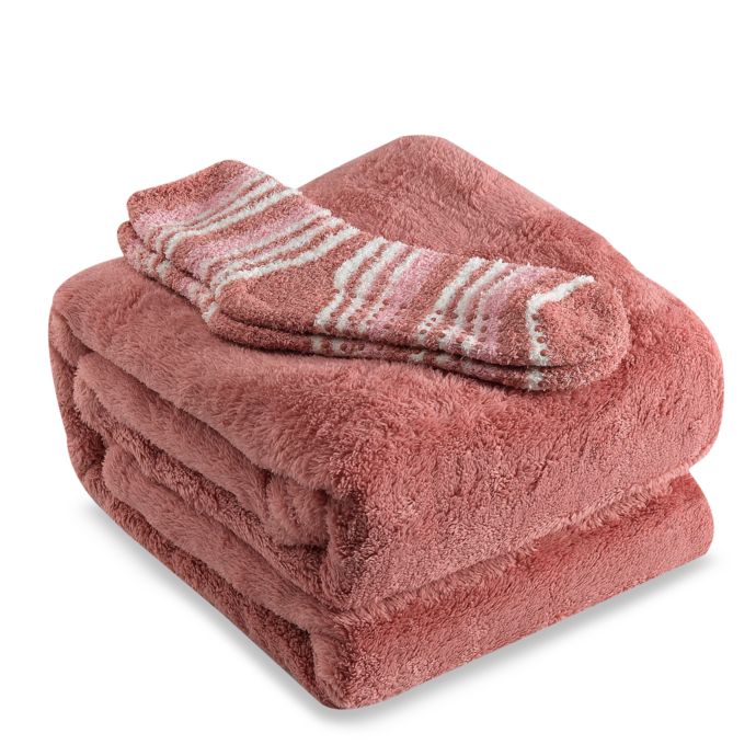 Microtec™ Pink Ivory Throw and Sock Gift Set Bed Bath & Beyond