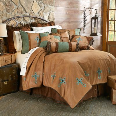 5 PC HiEnd Accents Cheyenne Western Faux Leather Bedding Set Twin Red 