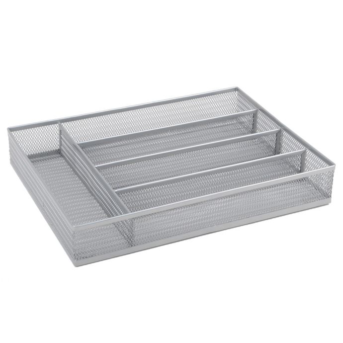 Org Powder Coated Small Mesh Cutlery Tray In Silver Bed Bath