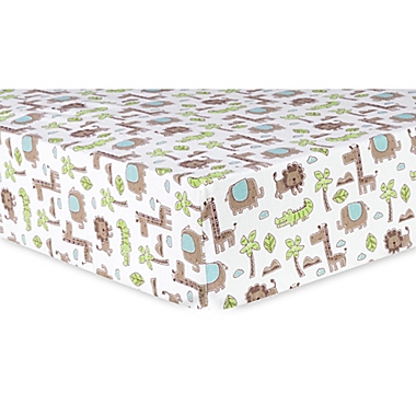Trend Lab&reg; Safari Animals Deluxe Flannel Fitted Crib Sheet in Sage. View a larger version of this product image.