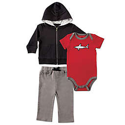 BabyVision® Yoga Sprout 3-Piece Shark Bodysuit, Hoodie, and Pant Set in Black/Red