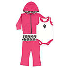 Alternate image 0 for BabyVision&reg; Yoga Sprout Size 3-6M 3-Piece Damask Bodysuit, Hoodie, and Pant Set in Pink