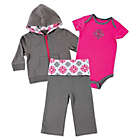 Alternate image 0 for BabyVision&reg; Yoga Sprout Size 3-6M 3-Piece Medallion Hoodie, Bodysuit, and Pant Set in Grey/Pink