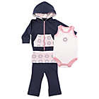 Alternate image 0 for BabyVision&reg; Yoga Sprout Size 0-3M Ornamental Hoodie, Bodysuit, and Pant Set in Navy/Pink