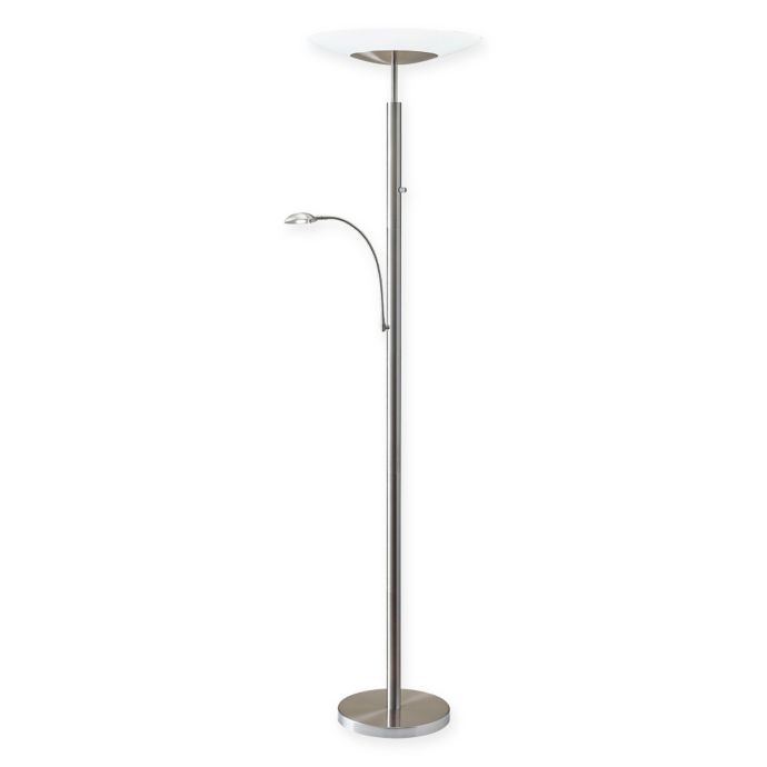 Adesso® Stellar Brushed Steel Torchiere Floor Lamp with ...