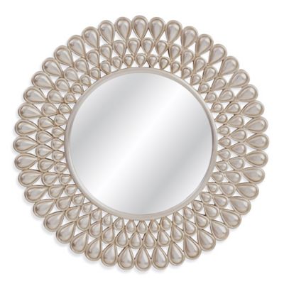 Basset Mirror Company Kaley 36 Inch Round Mirror In Silver Leaf Bed   96990547386518p