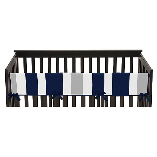 Alternate image 1 for Sweet Jojo Designs Long Crib Rail Guard Covers in Navy/Grey Stripe