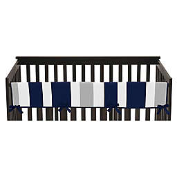 Sweet Jojo Designs Long Crib Rail Guard Covers in Navy/Grey Stripe
