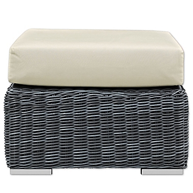 Modway Summon Outdoor Wicker Ottoman in Antique Beige Sunbrella&reg; Canvas. View a larger version of this product image.