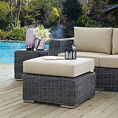 Modway Summon Outdoor Wicker Ottoman in Antique Beige Sunbrella&reg; Canvas. View a larger version of this product image.