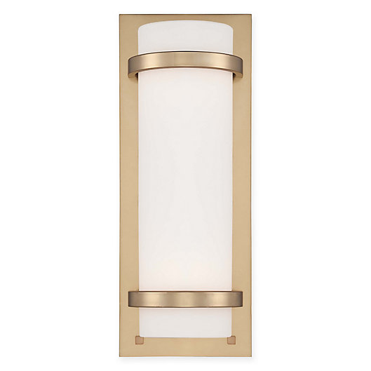 Alternate image 1 for Minka Lavery® 2-Light Wall Sconce in Honey Gold with Etched Opal Glass Cylinder Shade