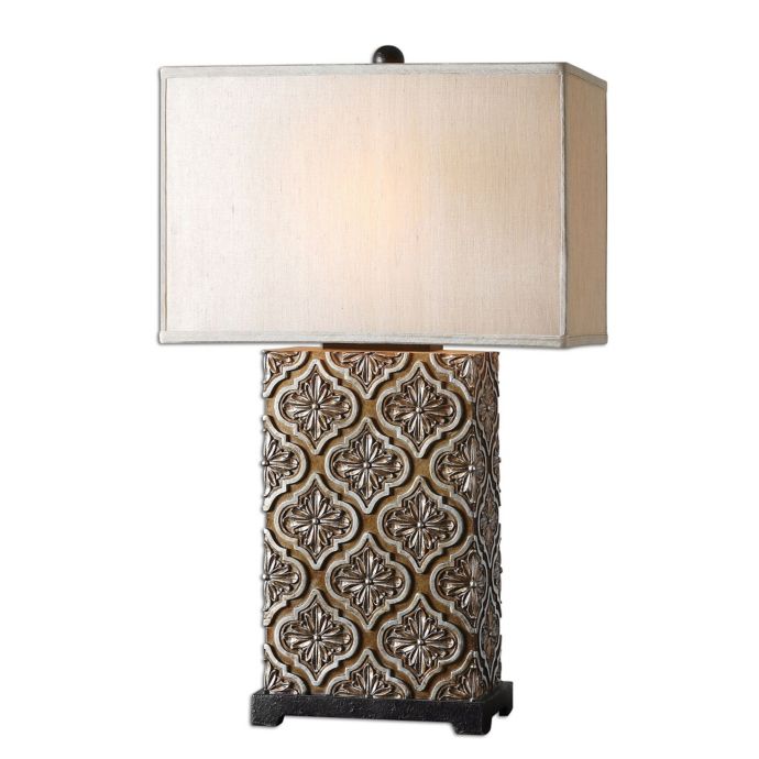 Uttermost Curino Table Lamp in Bronze with Champagne Box Shade Bed