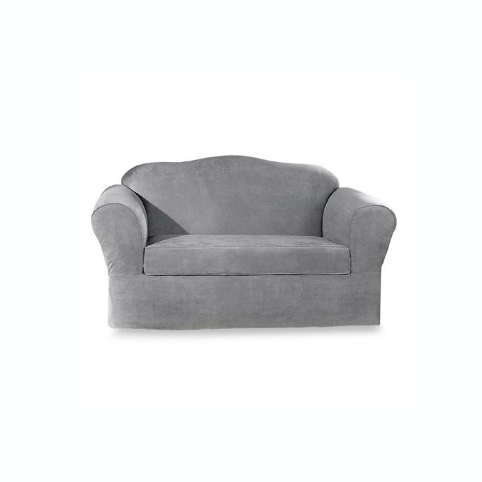 Suede Supreme Smoke Blue 2 Piece Loveseat Slipcover By Sure Fit Bed Bath Beyond