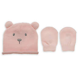 Little Me® Newborn 2-Piece Acrylic Bear Hat with Mittens in Pink