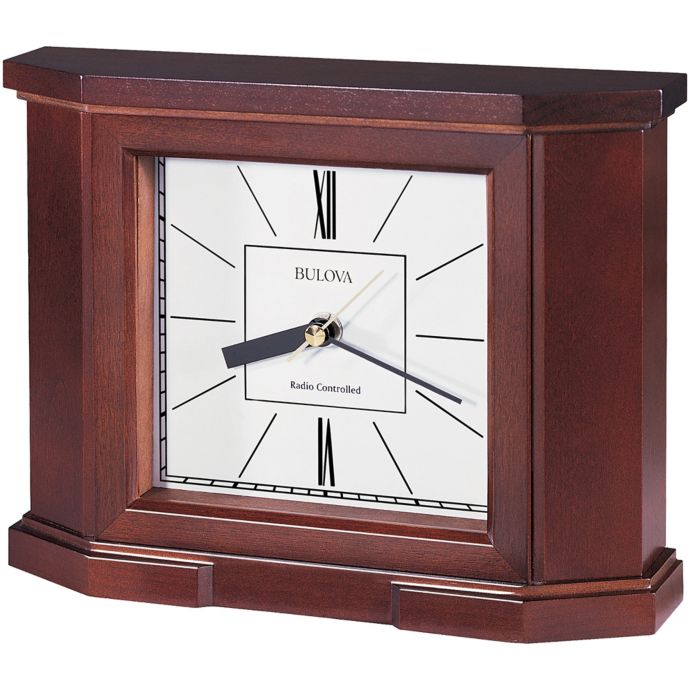 Bulova Altus Radio Controlled Tabletop Clock In Mahogany Bed