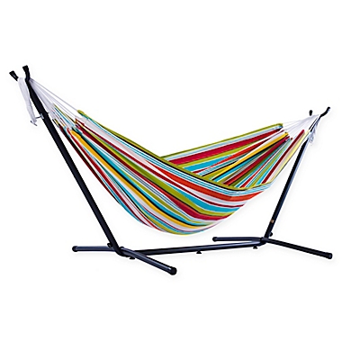Vivere 9-Foot Multicolor Stripe Double Hammock with Stand. View a larger version of this product image.