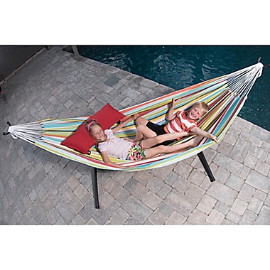 Vivere 9-Foot Multicolor Stripe Double Hammock with Stand. View a larger version of this product image.