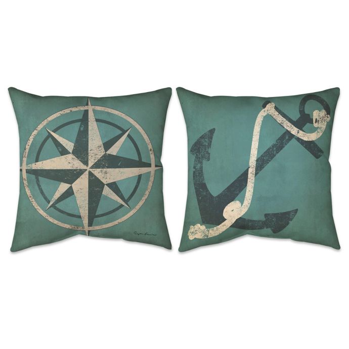 Nautical Compass Anchor Indoor Outdoor Throw Pillow Bed Bath