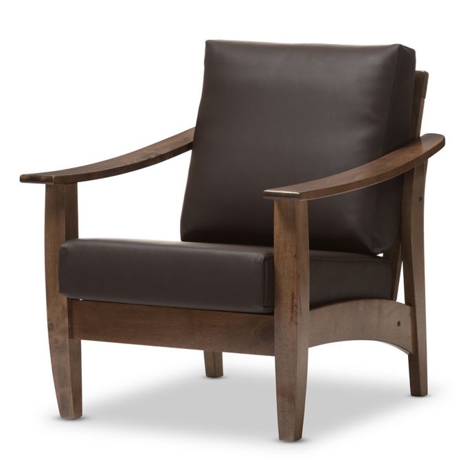 Baxton Studio Pierce Faux Leather Lounge Chair in Brown/Walnut | Bed