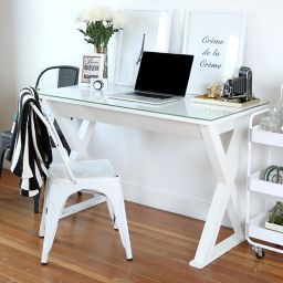 Forest Gate 48" Modern Glass Metal Computer Desk in White