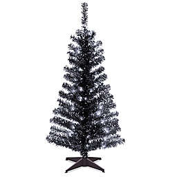 Natural Tree 4-Foot Tinsel Christmas Tree in Black with Clear Lights