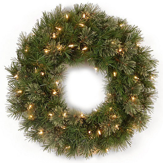 Alternate image 1 for National Tree 24-Inch Atlanta Spruce Pre-Lit Christmas Wreath with Clear Lights