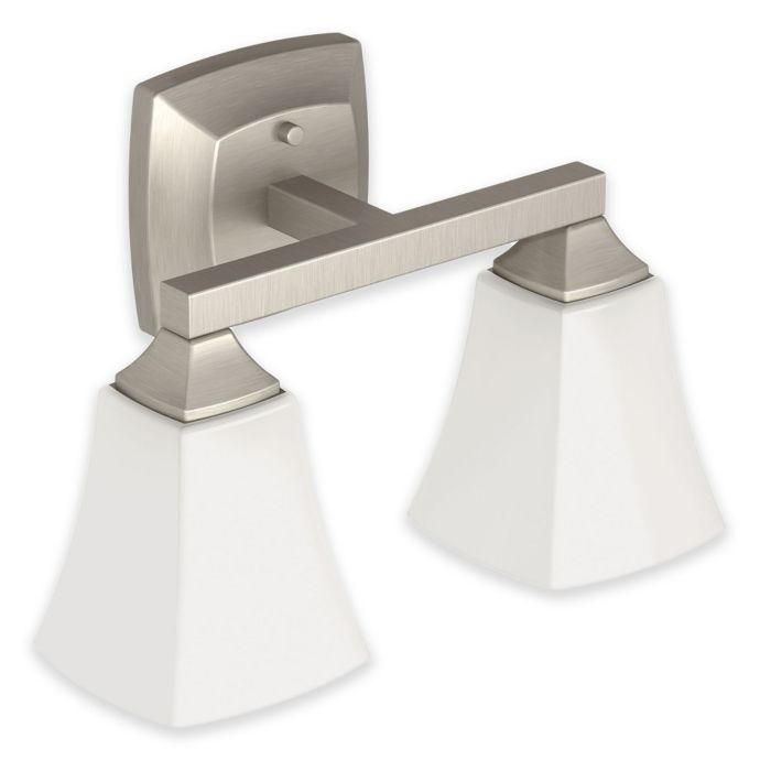 Moen Voss 2 Light Bath Fixture In Brushed Nickel With Glass Shade