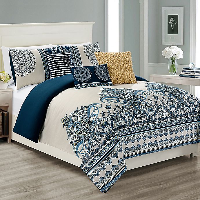 Sasha Reversible Comforter Set in Blue/White Bed Bath & Beyond