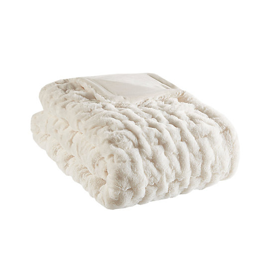 Alternate image 1 for Madison Park Ruched Faux Fur Throw Blanket in Ivory