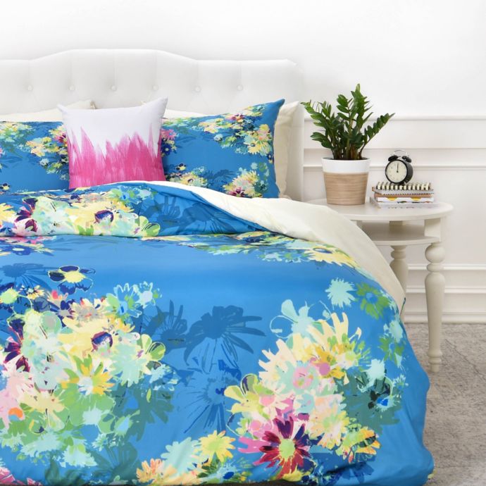 Deny Designs Bel Lefosse Design Jardim Duvet Cover In Teal Bed