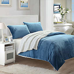 Chic Home Evelyn Queen 3-Piece Sherpa-Lined Blanket Set in Blue