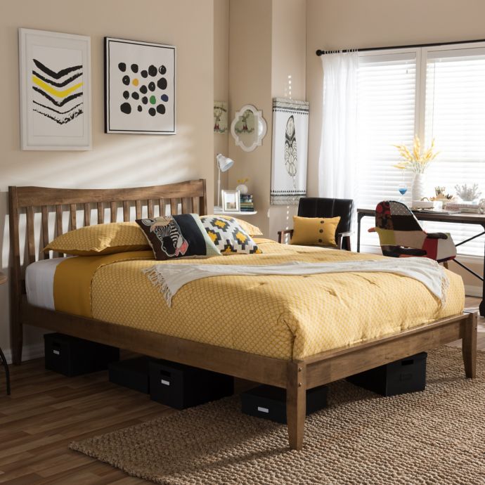 Edeline Slatted Platform Bed in Walnut Bed Bath and Beyond Canada