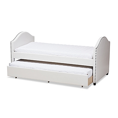 Alessia Upholstered Daybed with Trundle in White Faux Leather. View a larger version of this product image.
