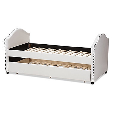 Alessia Upholstered Daybed with Trundle in White Faux Leather. View a larger version of this product image.