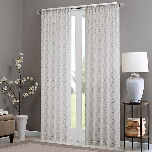 Alternate image 1 for Madison Park Irina Rod Pocket Sheer Window Curtain Panel in White/Grey (Single)