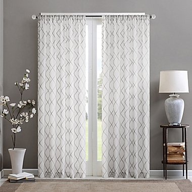 Madison Park Irina 84-Inch Rod Pocket Sheer Window Curtain Panel in White/Grey (Single). View a larger version of this product image.