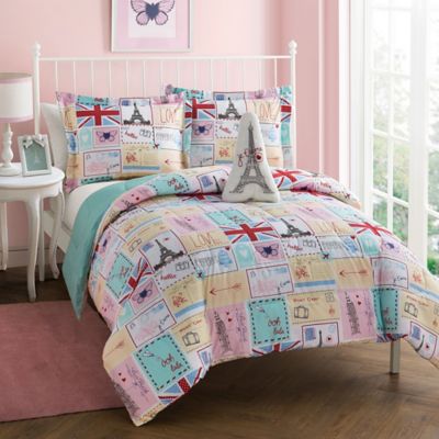Bonjour Reversible Comforter Set in Pink/Spa