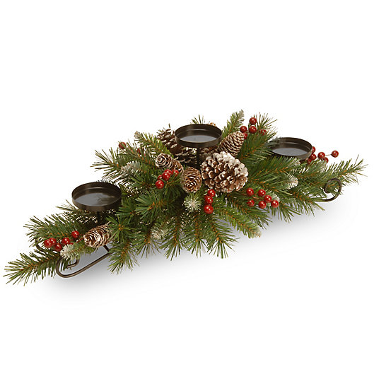 Alternate image 1 for National Tree Frosted Berry 30-Inch Centerpiece and Triple Candle Holder