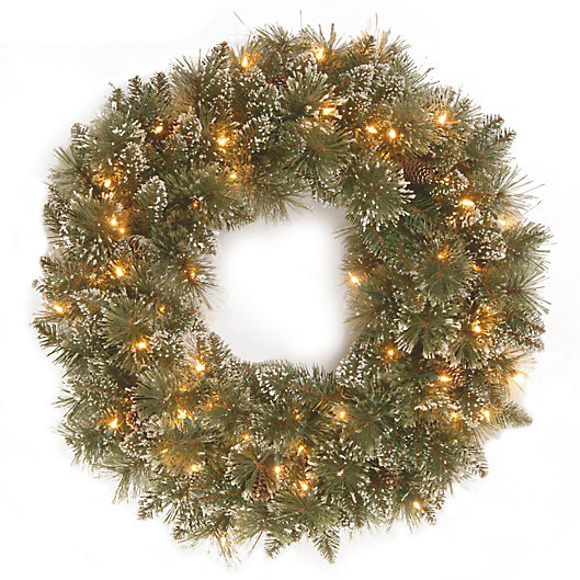 Alternate image 1 for National Tree Company 24-Inch Pre-Lit Glittery Bristle Pine Wreath with Warm White LED Lights