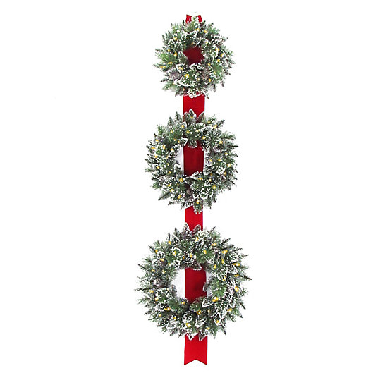 Alternate image 1 for National Tree Company Set of 3 Pre-Lit Wreath with Battery Operated Warm White LED Lights